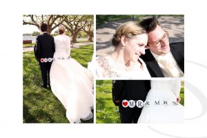 Brautpaarshooting als Collage mit Mr und Mrs Schild