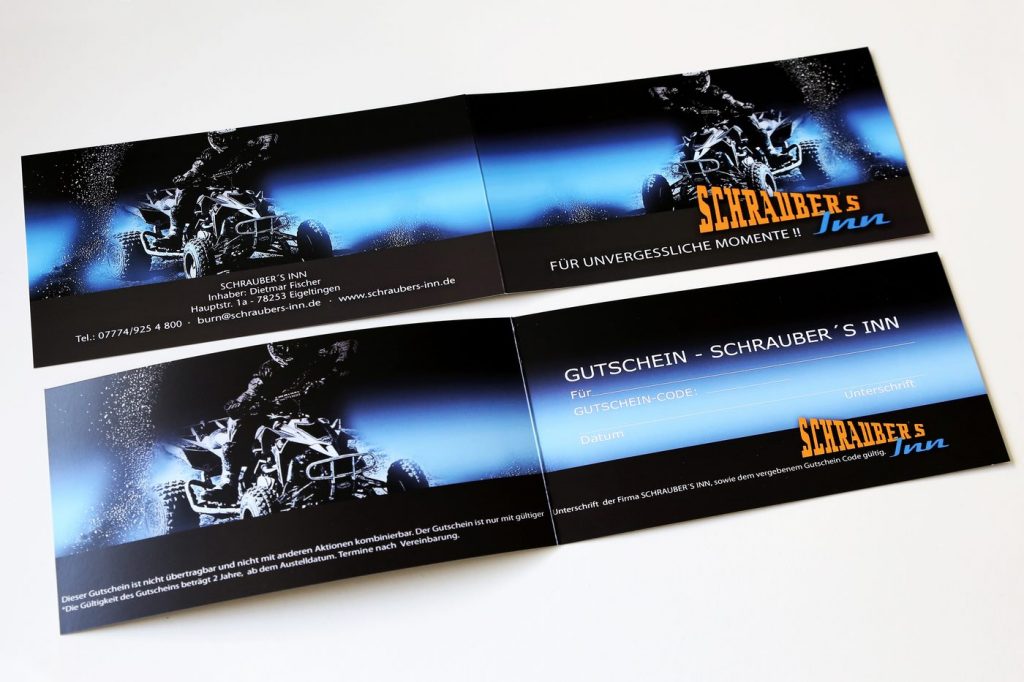 Vorder und Rückseite Gutschein Schraubers Inn