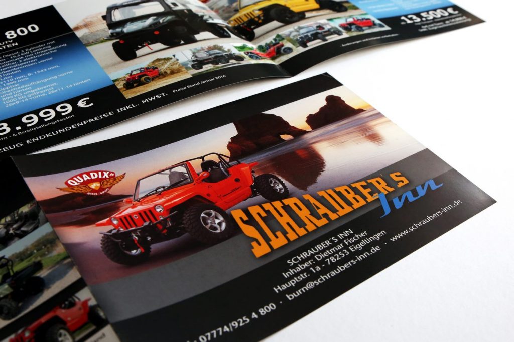 Flyer mit rotem Buggy für Schraubers Inn Nahaufnahme