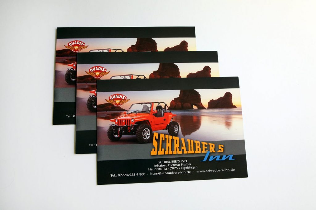 Flyer mit rotem Buggy für Schraubers Inn