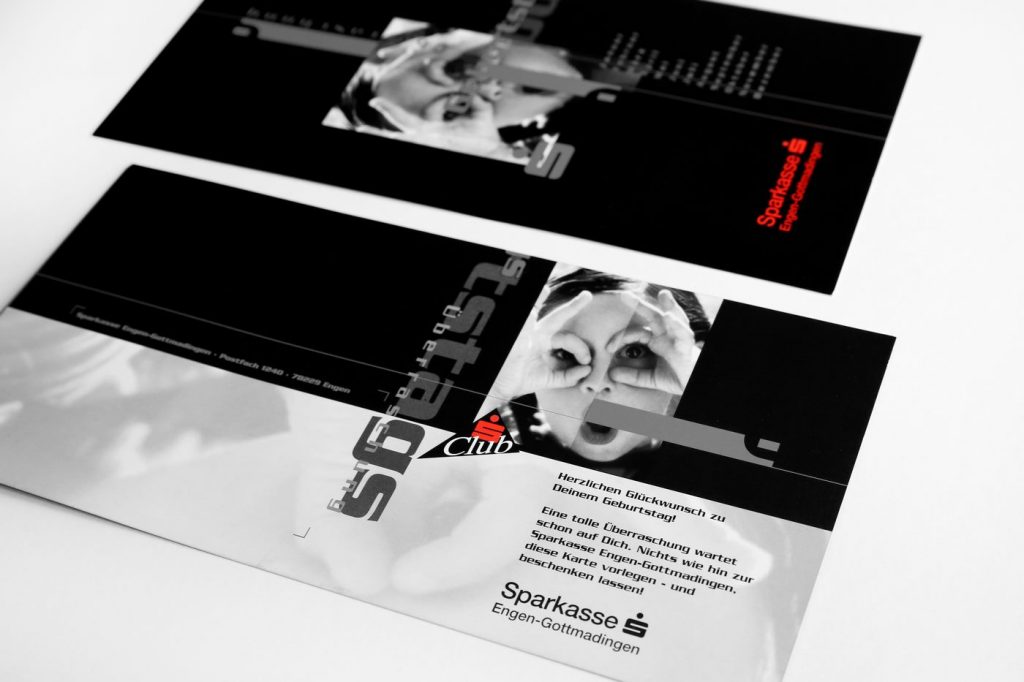 Werbeflyer schwarz-weiß Sparkasse