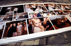 Hochwertiges Fotobuch zur Hochzeit aufgeklappt