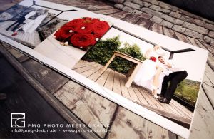 Hochwertiges Fotobuch zur Hochzeit aufgeklappt